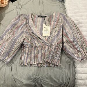 Zara, brand new, striped v neck top, size small